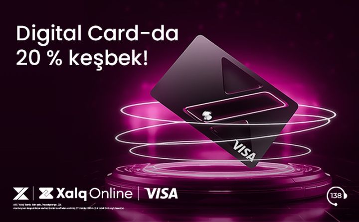 XalqOnline-da Digital Card-la ödənişə 20% keşbek!